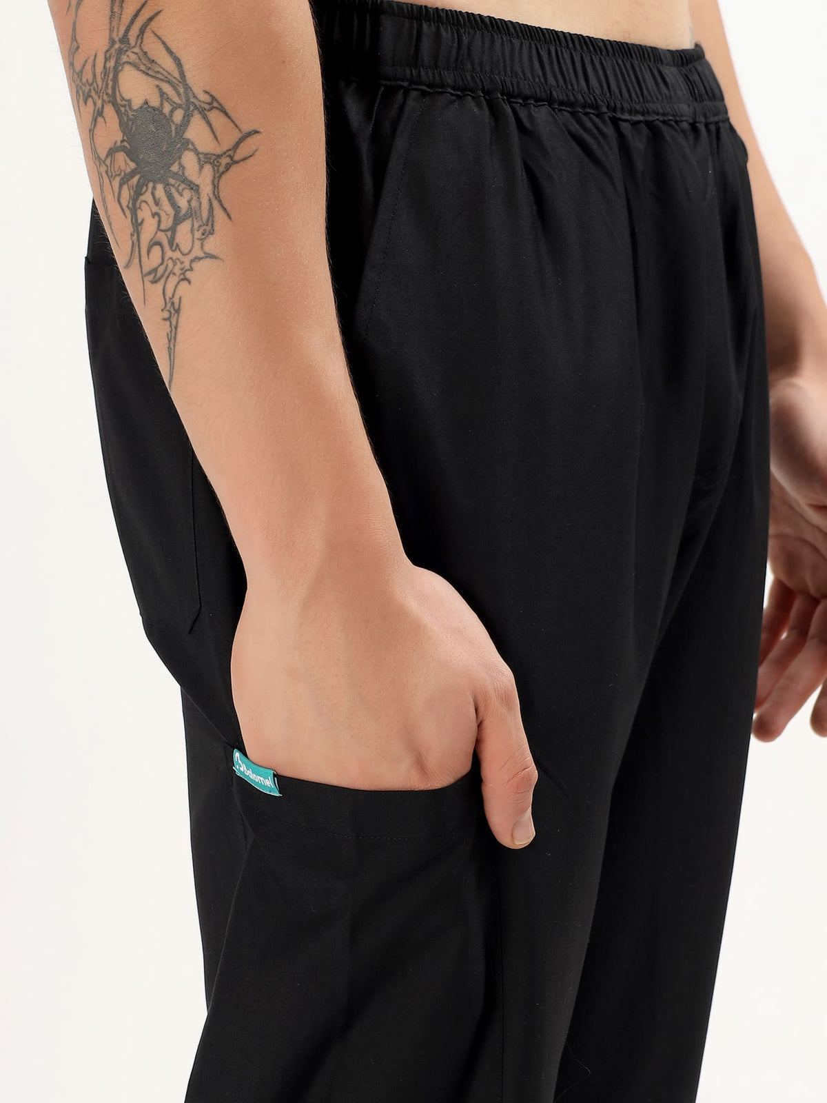 Jet Black Men’s V-Neck Scrub Suit | Ultra Soft, 10 Pockets