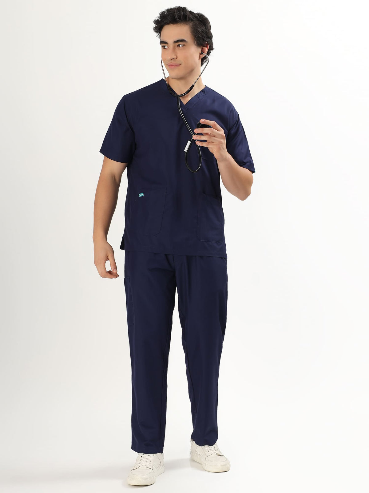 Midnight Navy Men’s V-Neck Scrub Suit | Ultra Soft, 10 Pockets