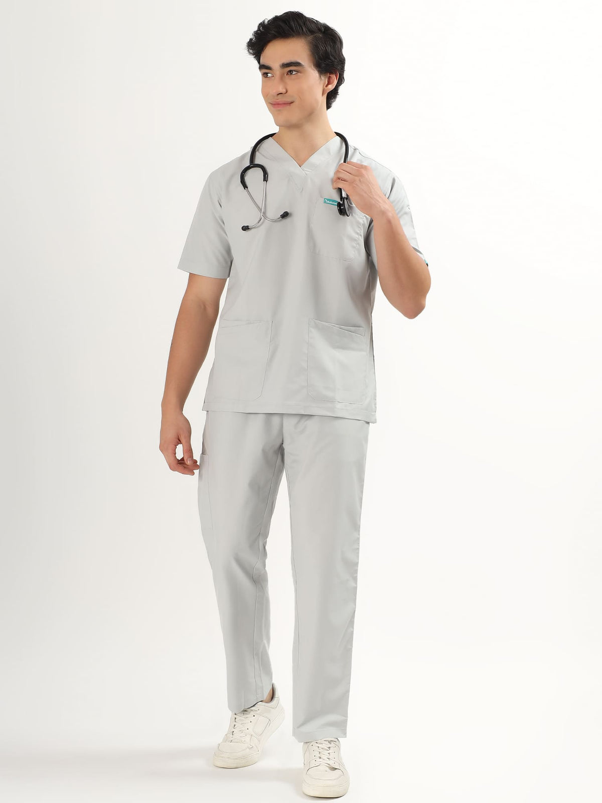 Cloud Grey Men’s V-Neck Scrub Suit | Ultra Soft, 10 Pockets