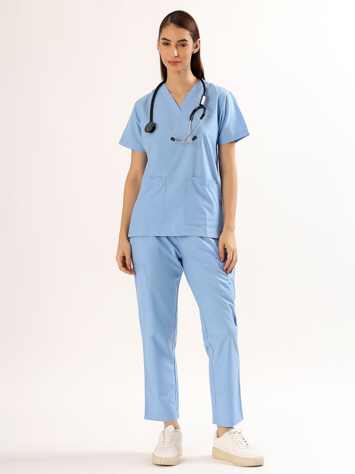 Sky Breeze Blue Women’s V-Neck Scrub Suit | Ultra Soft, 9 Pockets