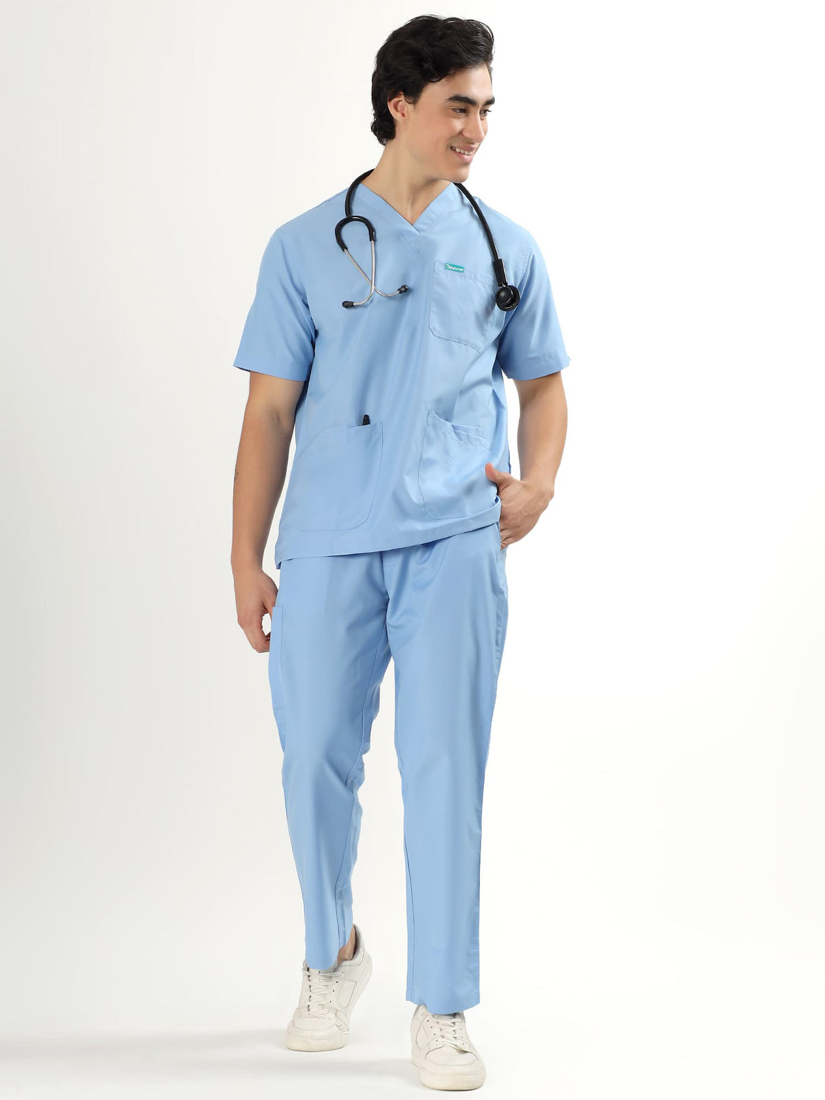 Sky Breeze Blue Men’s V-Neck Scrub Suit | Ultra Soft, 10 Pockets