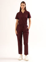 Wine Maroon Women’s V-Neck Scrub Suit | Ultra Soft, 9 Pockets