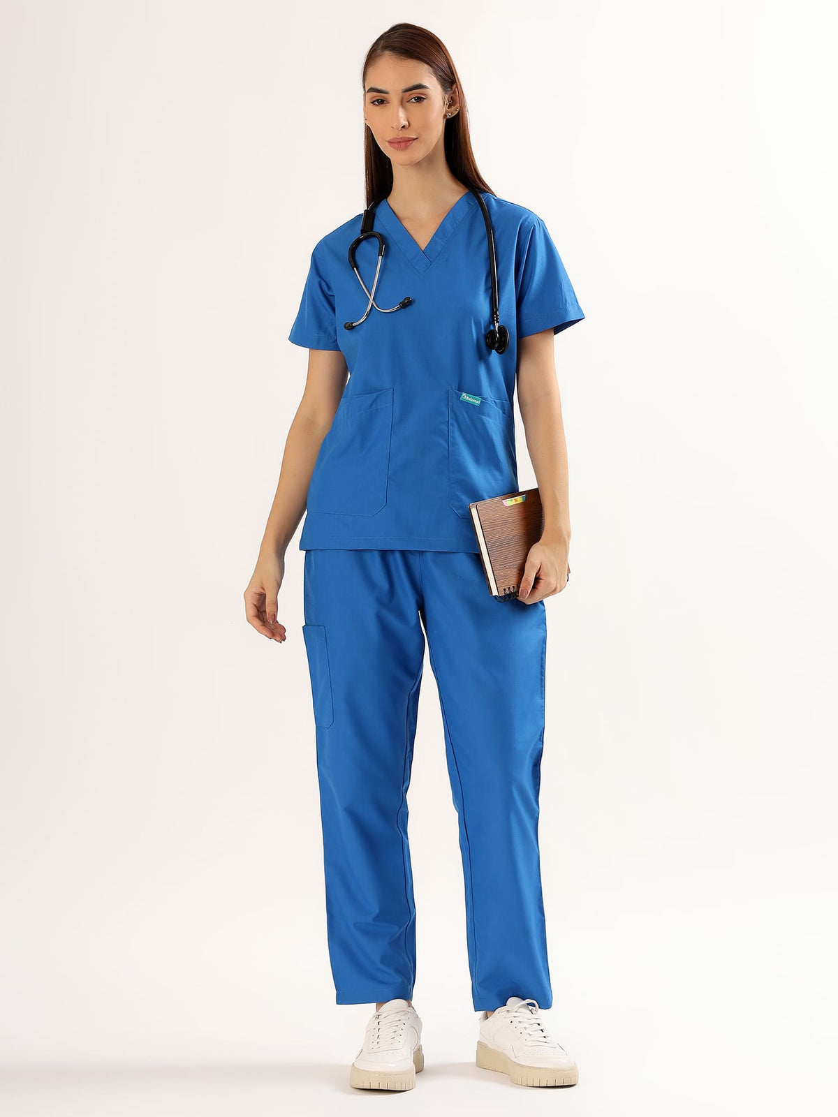 Cobalt Blue Women’s V-Neck Scrub Suit | Ultra Soft, 9 Pockets