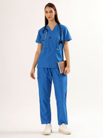 Cobalt Blue Women’s V-Neck Scrub Suit | Ultra Soft, 9 Pockets