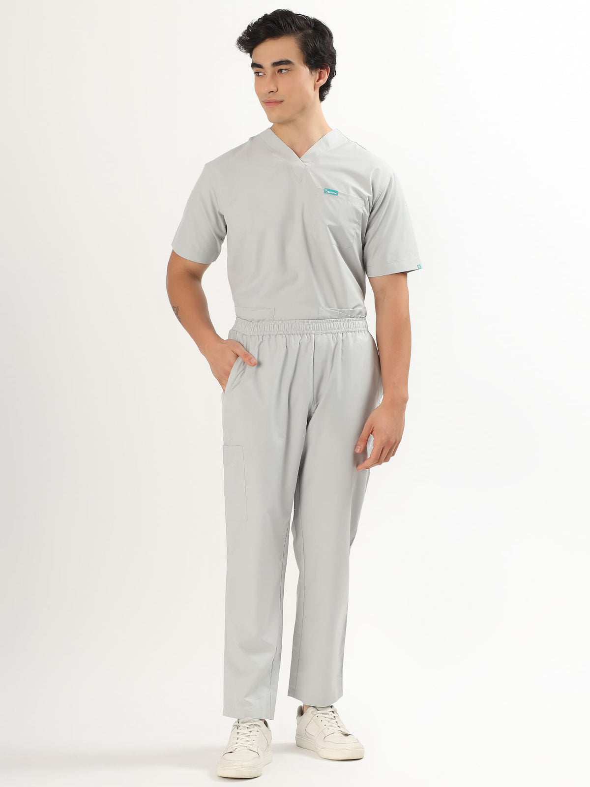Cloud Grey Men’s V-Neck Scrub Suit | Ultra Soft, 10 Pockets