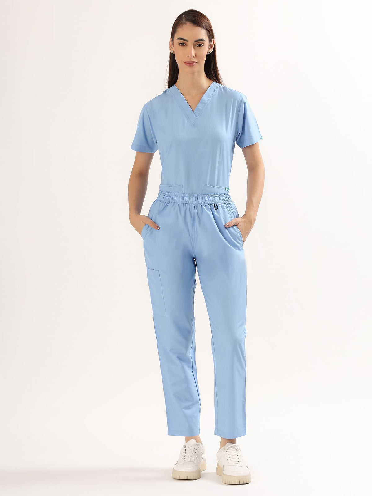 Sky Breeze Blue Women’s V-Neck Scrub Suit | Ultra Soft, 9 Pockets