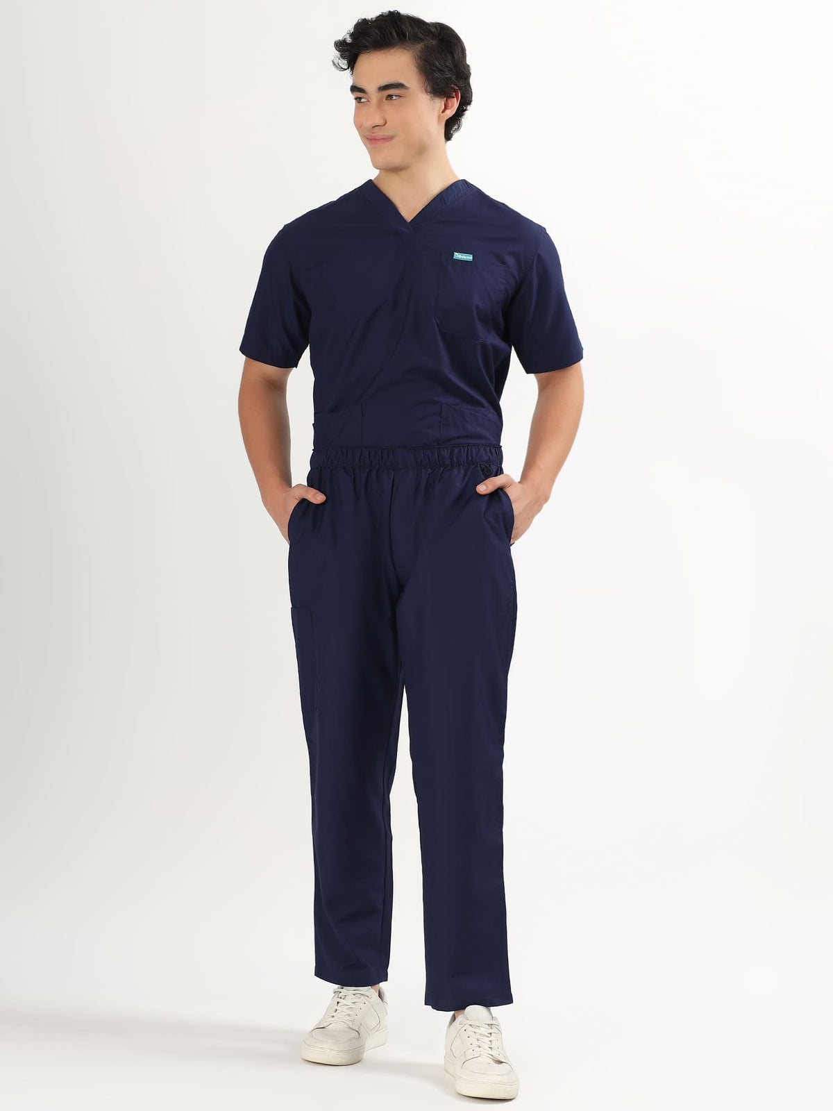 Midnight Navy Men’s V-Neck Scrub Suit | Ultra Soft, 10 Pockets