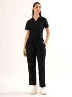 Jet Black Women’s V-Neck Scrub Suit | Ultra Soft, 9 Pockets