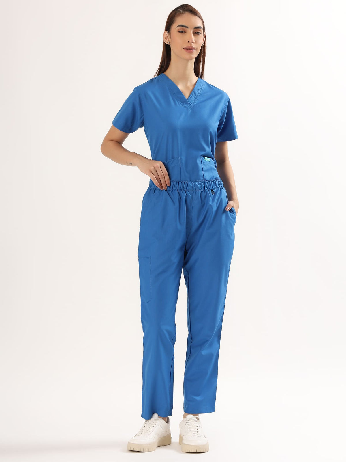 Cobalt Blue Women’s V-Neck Scrub Suit | Ultra Soft, 9 Pockets