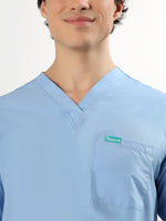Sky Breeze Blue Men’s V-Neck Scrub Suit | Ultra Soft, 10 Pockets