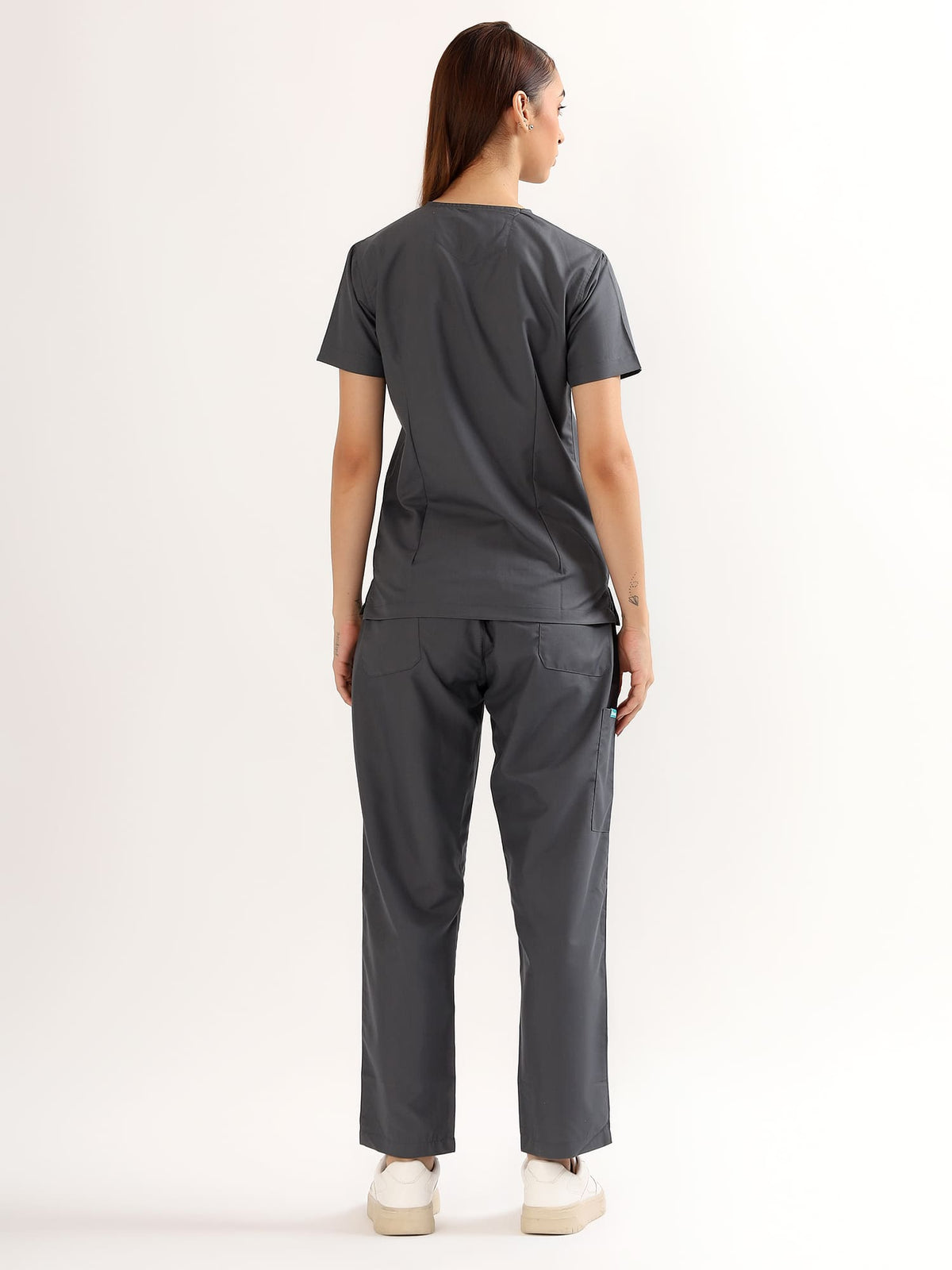 Charcoal Grey Women’s V-Neck Scrub Suit | Ultra Soft, 9 Pockets