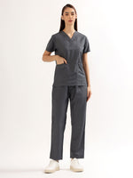 Charcoal Grey Women’s V-Neck Scrub Suit | Ultra Soft, 9 Pockets