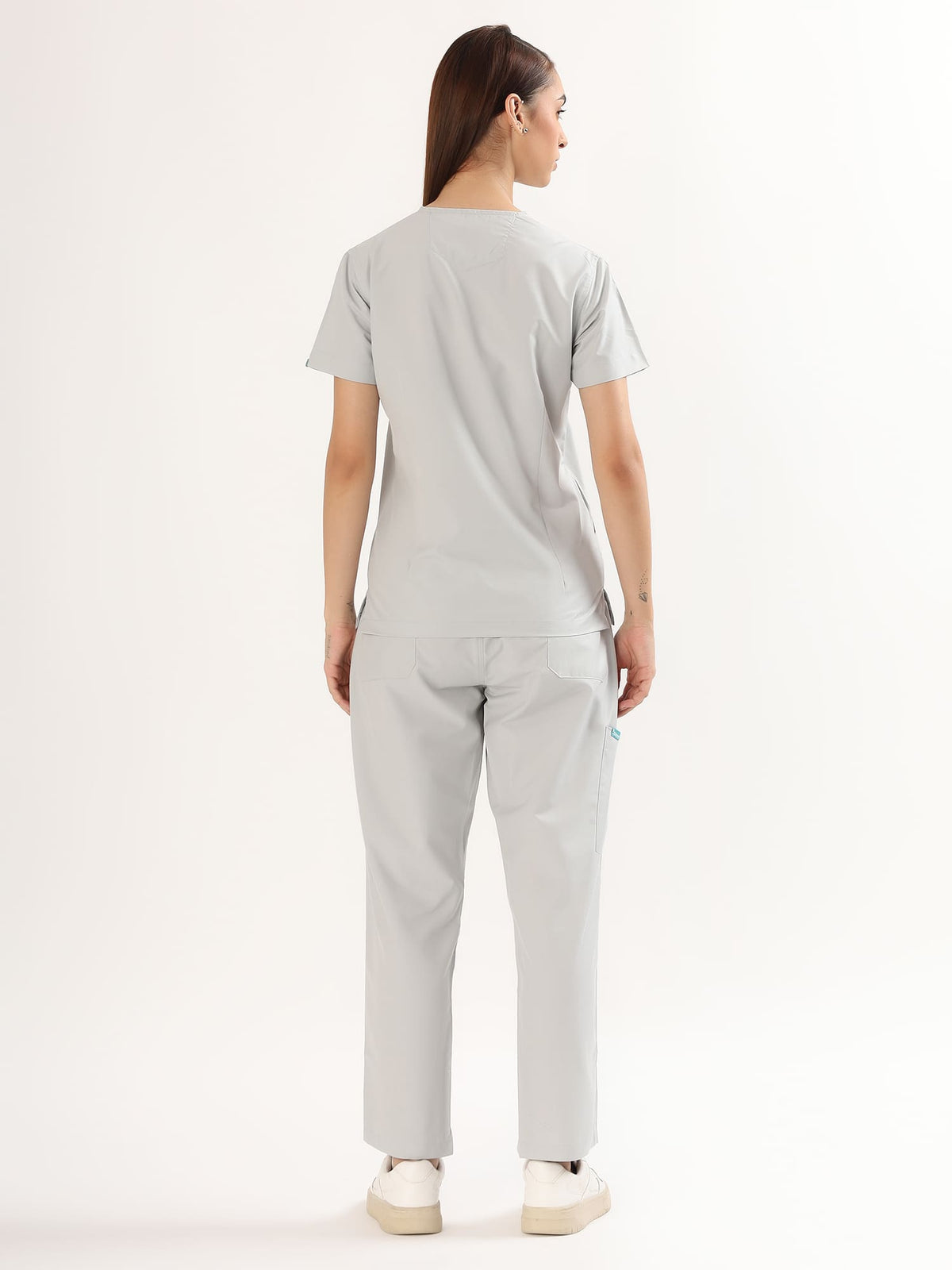 Cloud Grey Women’s V-Neck Scrub Suit | Ultra Soft, 9 Pockets