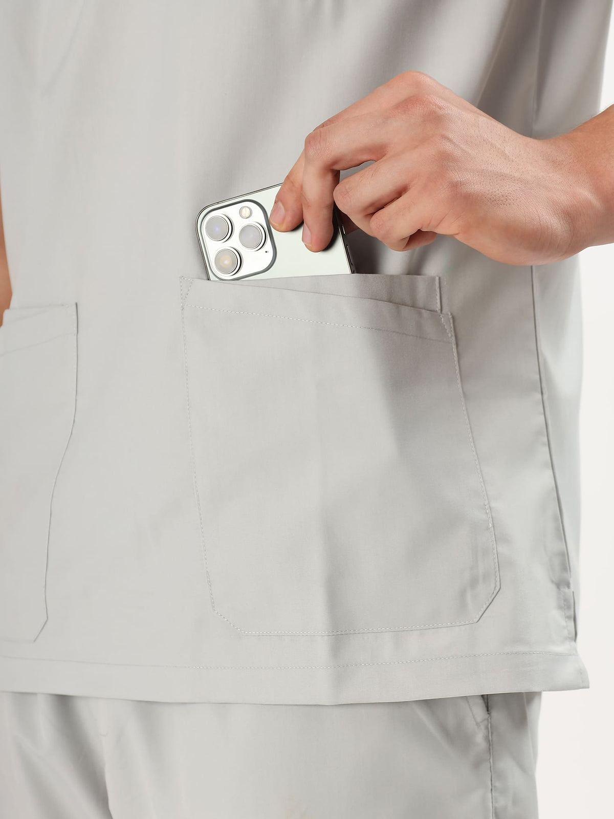 Cloud Grey Men’s V-Neck Scrub Suit | Ultra Soft, 10 Pockets