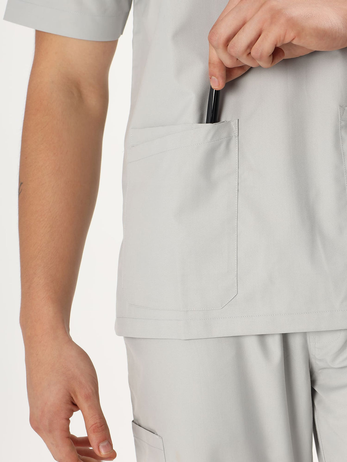 Cloud Grey Men’s V-Neck Scrub Suit | Ultra Soft, 10 Pockets