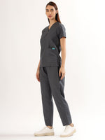 Charcoal Grey Women’s V-Neck Scrub Suit | Ultra Soft, 9 Pockets