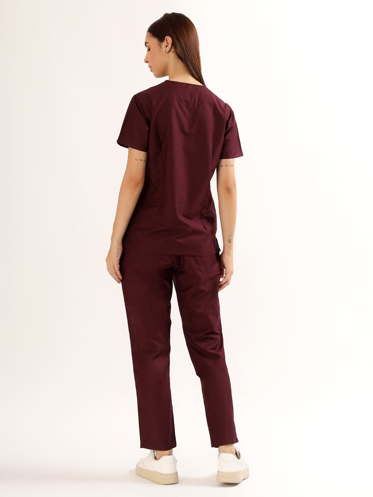 Wine Maroon Women’s V-Neck Scrub Suit | Ultra Soft, 9 Pockets
