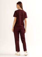 Wine Maroon Women’s V-Neck Scrub Suit | Ultra Soft, 9 Pockets
