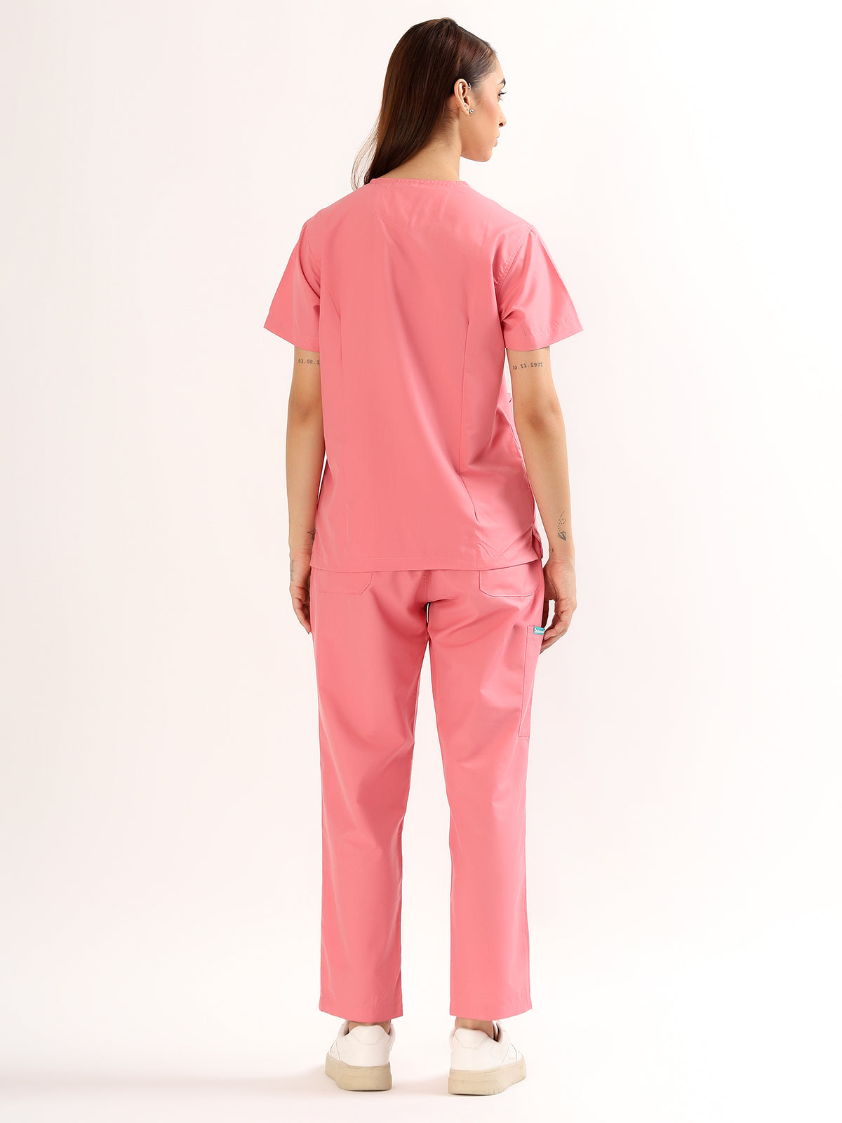 Coral Pink Women’s V-Neck Scrub Suit | Ultra Soft, 9 Pockets