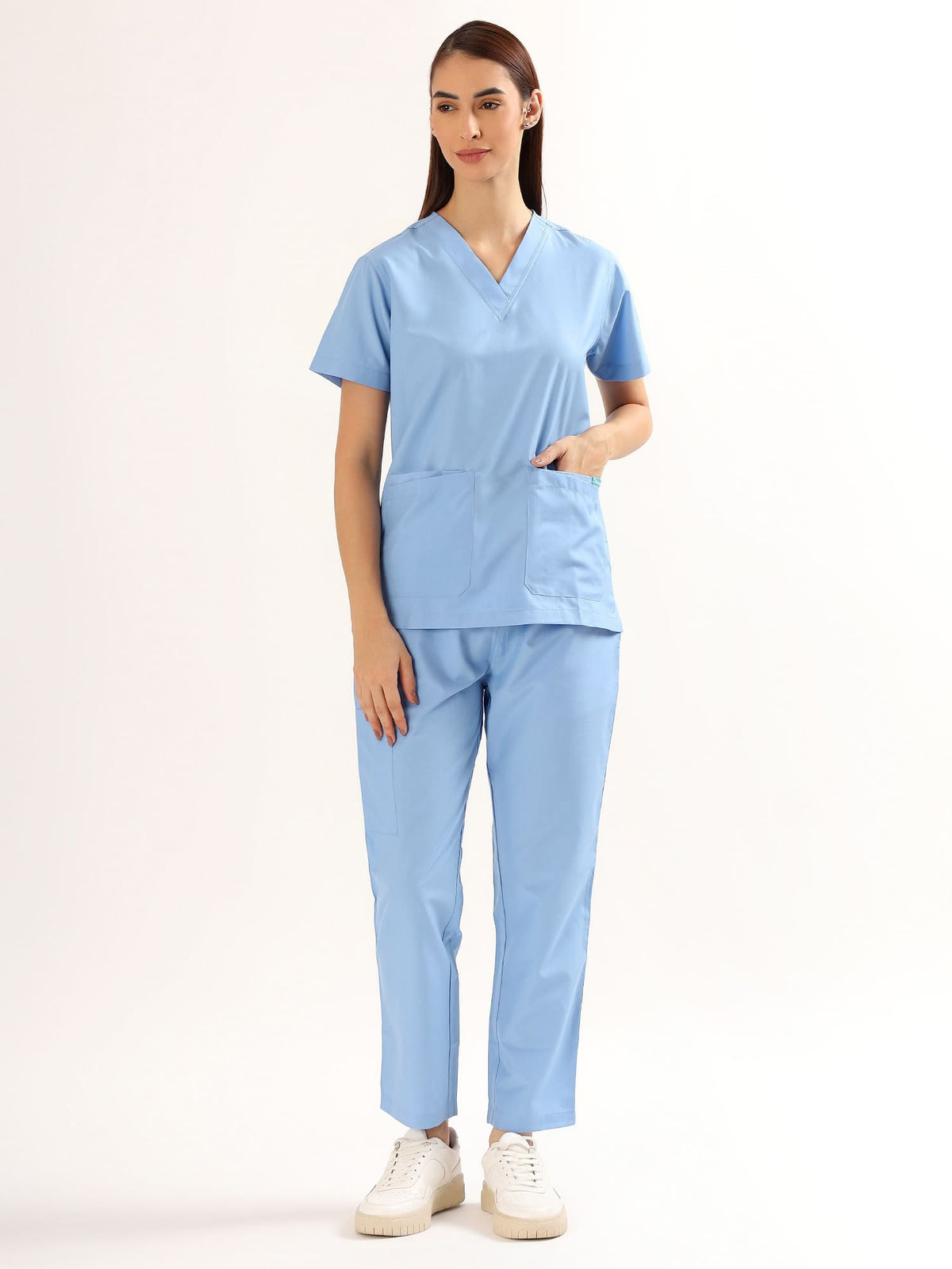 Sky Breeze Blue Women’s V-Neck Scrub Suit | Ultra Soft, 9 Pockets