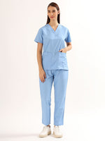Sky Breeze Blue Women’s V-Neck Scrub Suit | Ultra Soft, 9 Pockets