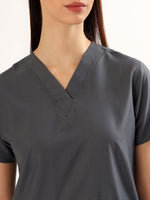Charcoal Grey Women’s V-Neck Scrub Suit | Ultra Soft, 9 Pockets