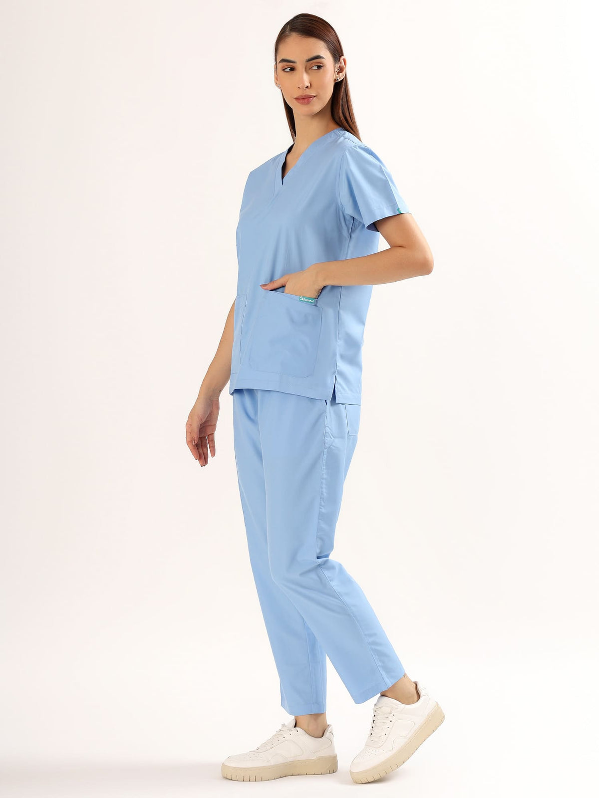 Sky Breeze Blue Women’s V-Neck Scrub Suit | Ultra Soft, 9 Pockets