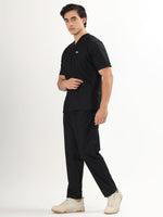 Jet Black Men’s V-Neck Scrub Suit | Ultra Soft, 10 Pockets