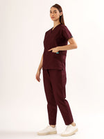Wine Maroon Women’s V-Neck Scrub Suit | Ultra Soft, 9 Pockets