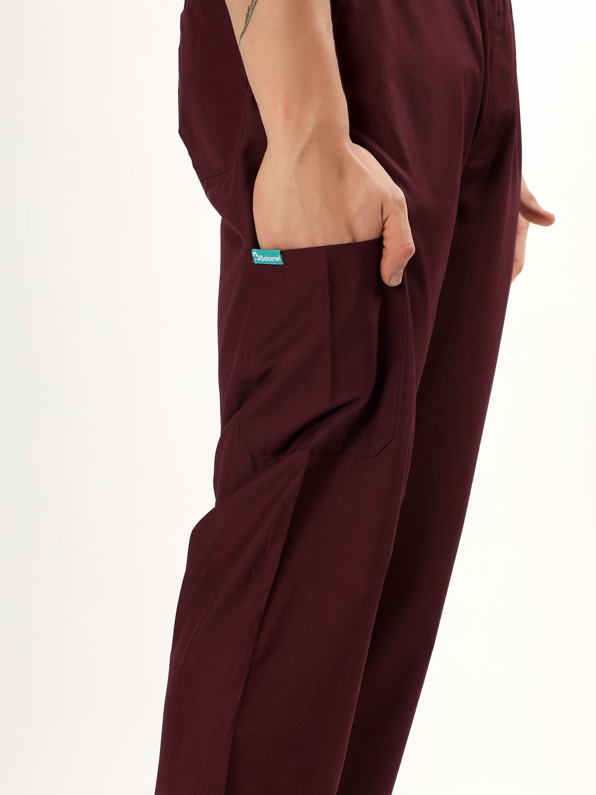 Wine Maroon Men’s V-Neck Scrub Suit | Ultra Soft, 10 Pockets