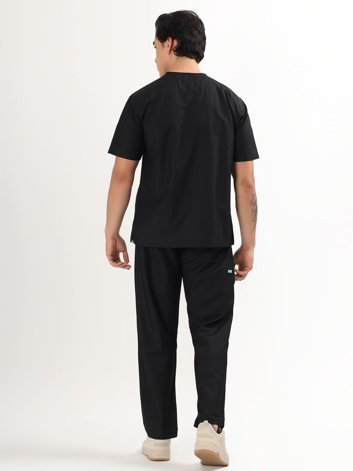 Jet Black Men’s V-Neck Scrub Suit | Ultra Soft, 10 Pockets