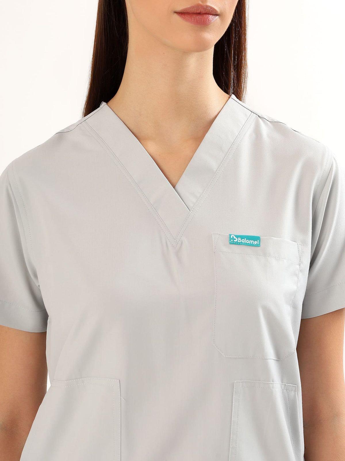 Cloud Grey Women’s V-Neck Scrub Suit | Ultra Soft, 9 Pockets