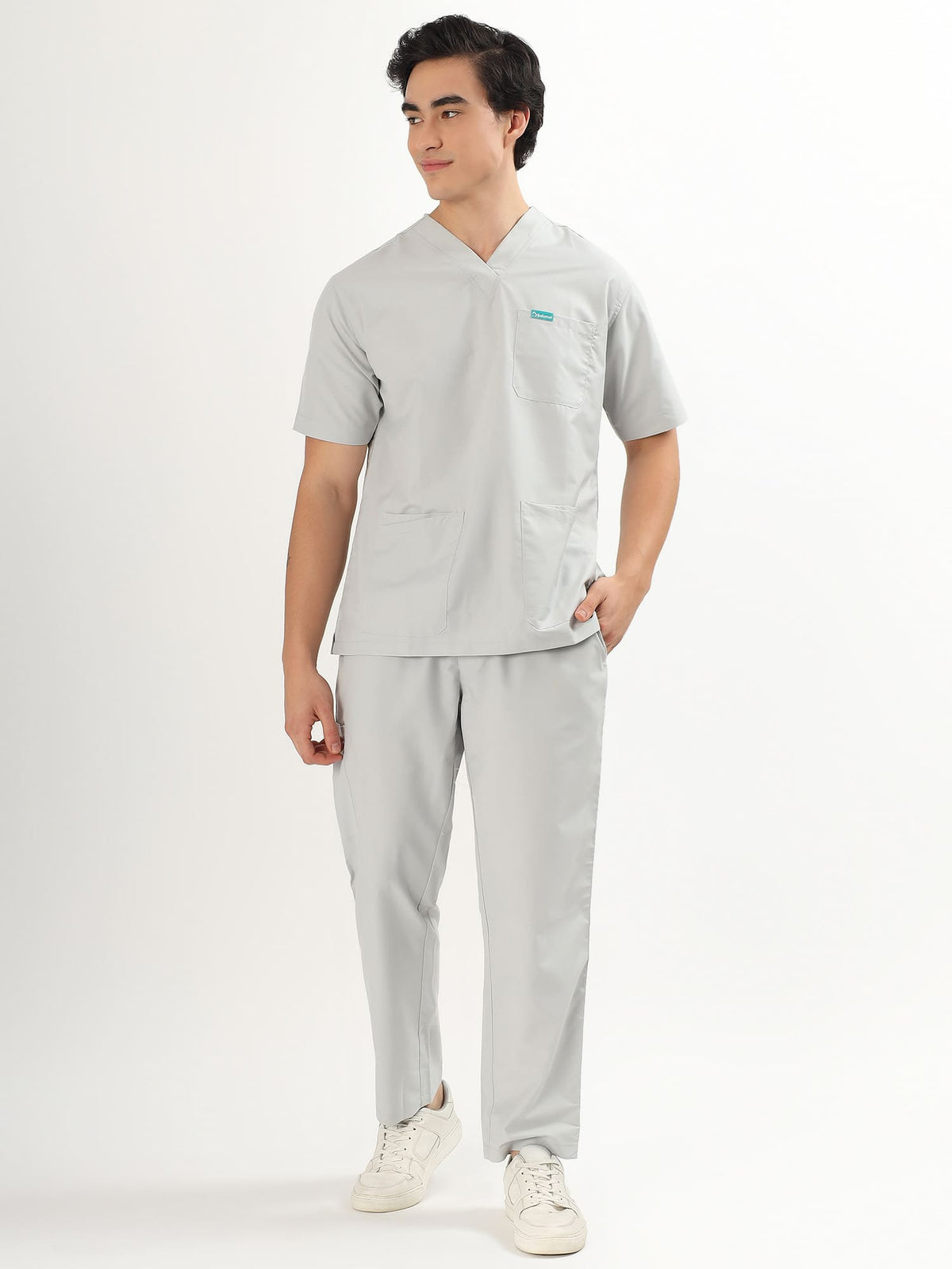Cloud Grey Men’s V-Neck Scrub Suit | Ultra Soft, 10 Pockets