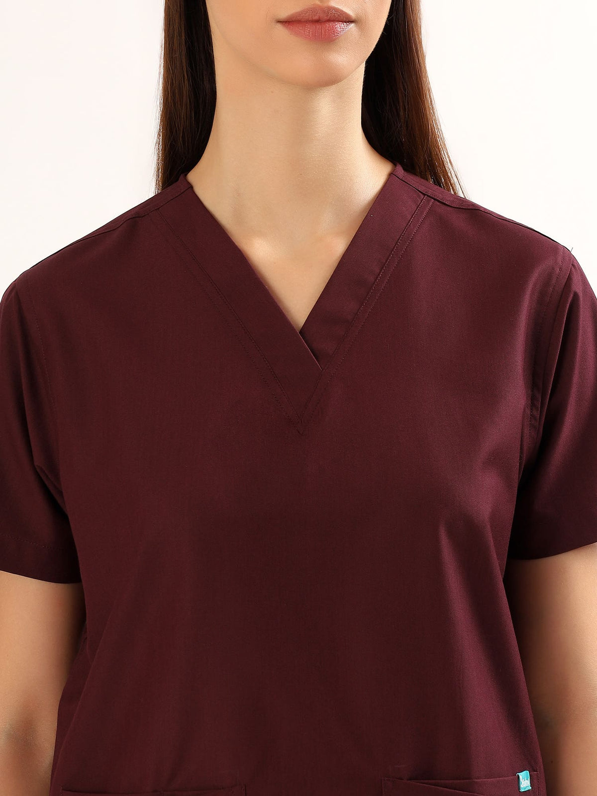Wine Maroon Women’s V-Neck Scrub Suit | Ultra Soft, 9 Pockets