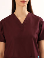 Wine Maroon Women’s V-Neck Scrub Suit | Ultra Soft, 9 Pockets