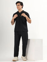 Jet Black Men’s V-Neck Scrub Suit | Ultra Soft, 10 Pockets