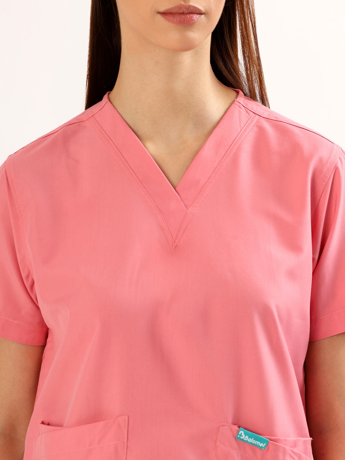 Coral Pink Women’s V-Neck Scrub Suit | Ultra Soft, 9 Pockets