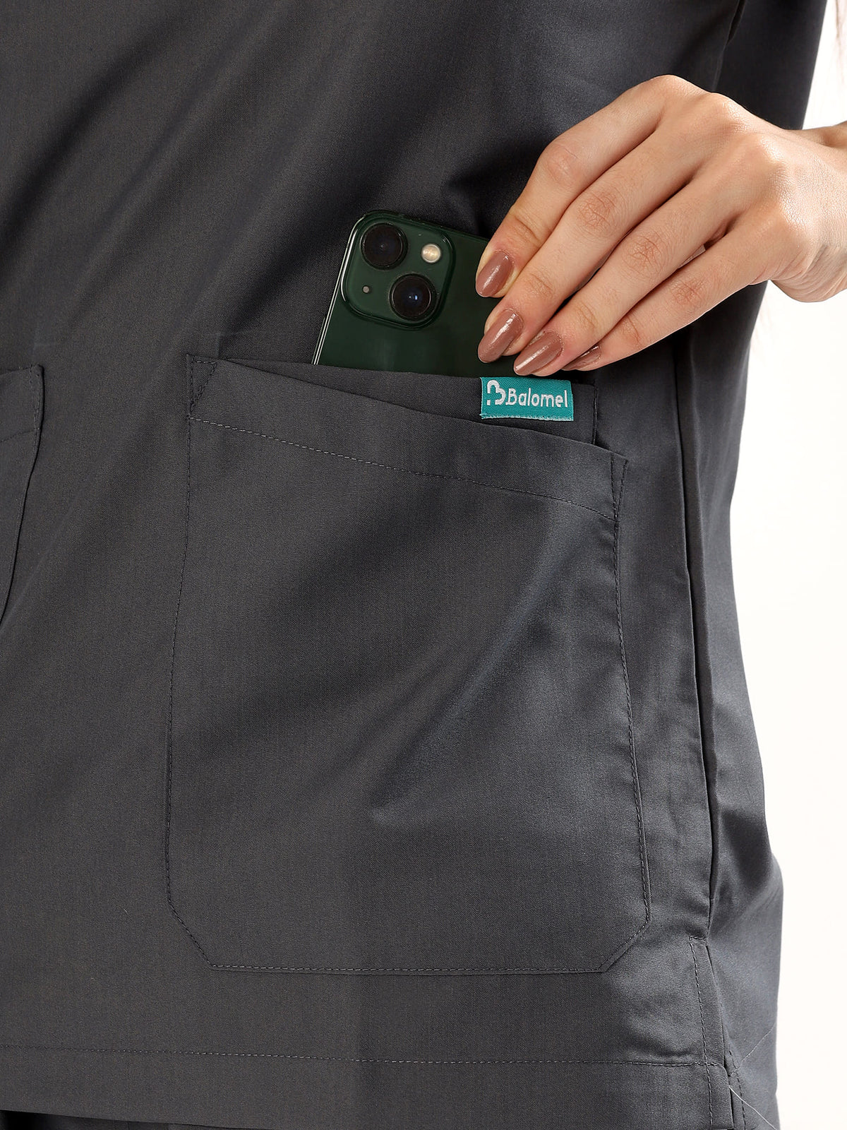 Charcoal Grey Women’s V-Neck Scrub Suit | Ultra Soft, 9 Pockets