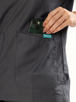 Charcoal Grey Women’s V-Neck Scrub Suit | Ultra Soft, 9 Pockets