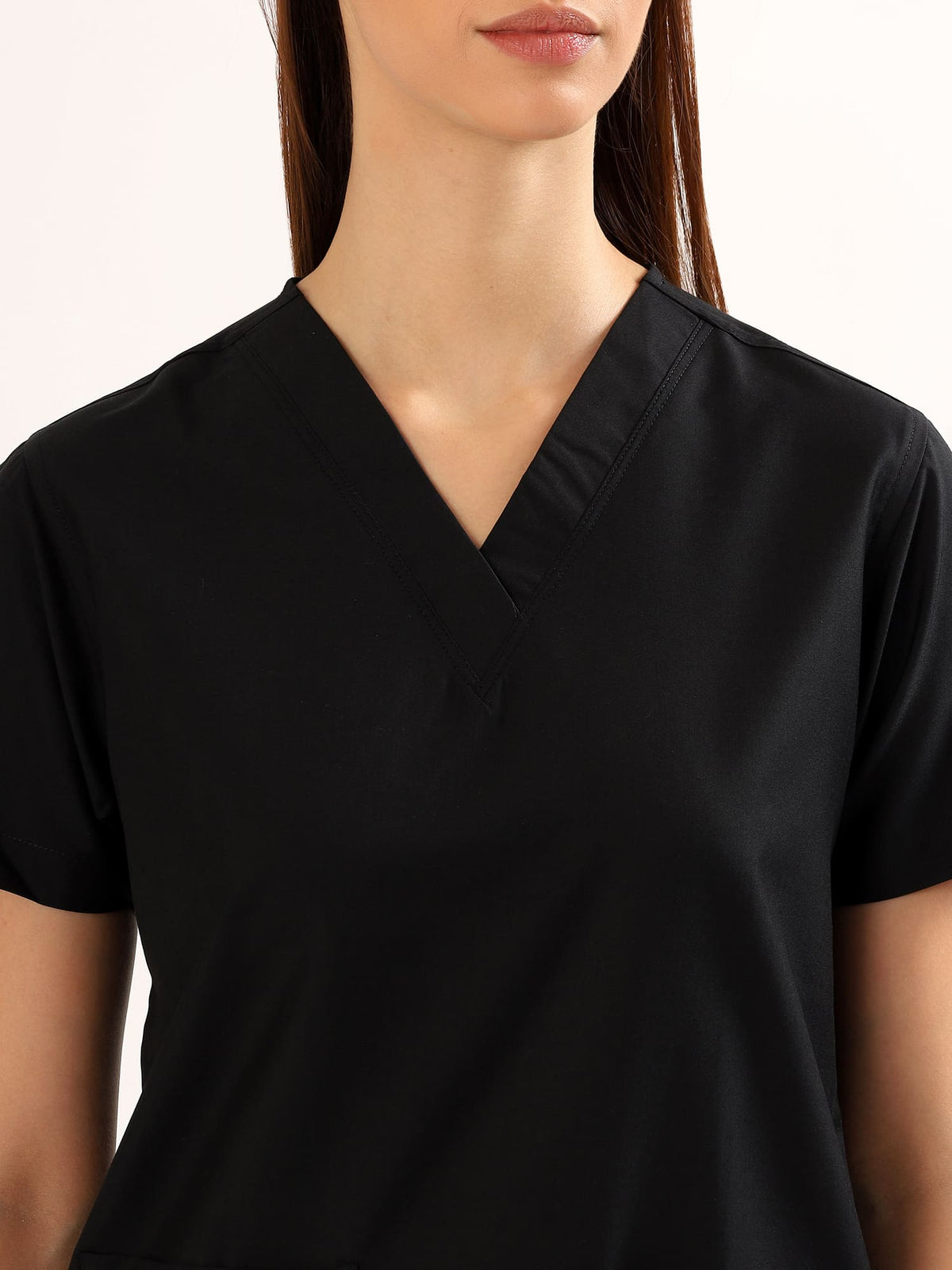 Jet Black Women’s V-Neck Scrub Suit | Ultra Soft, 9 Pockets