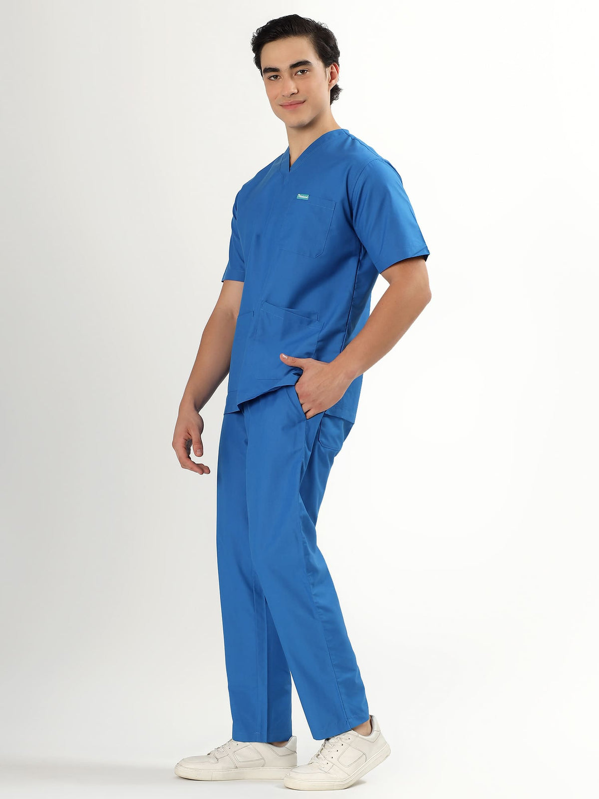 Cobalt Blue Men’s V-Neck Scrub Suit | Ultra Soft, 10 Pockets