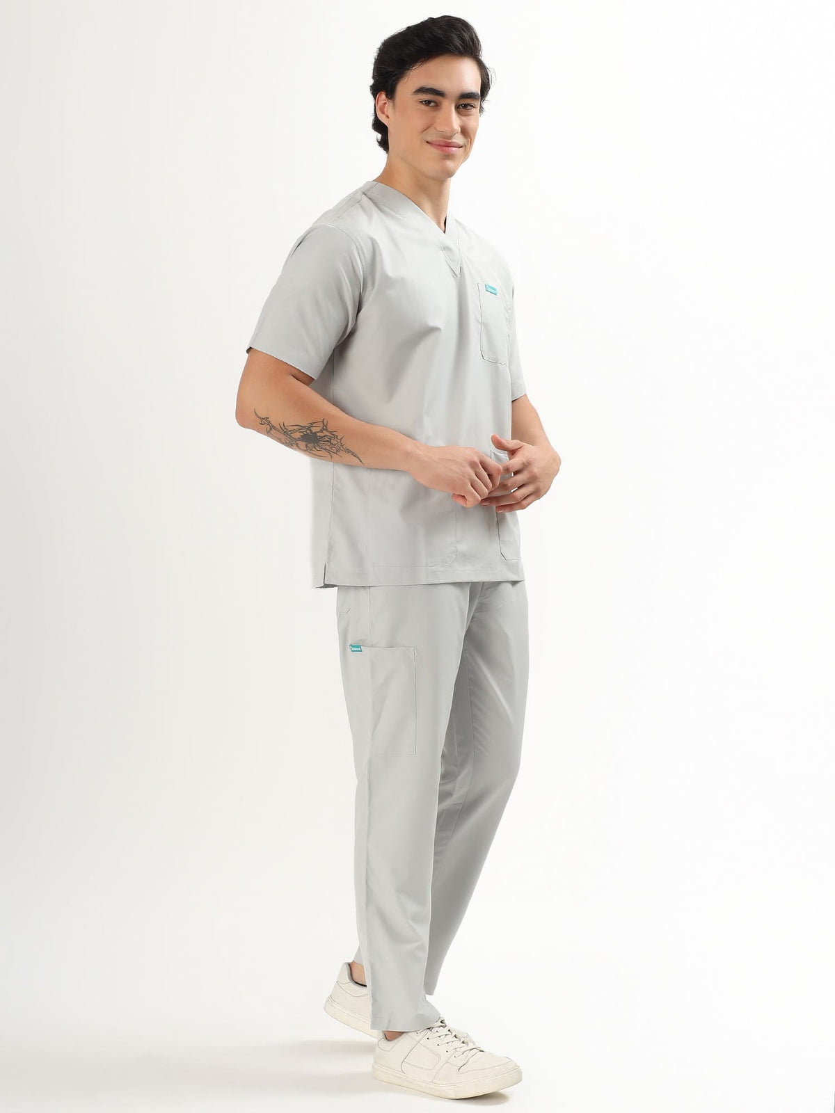 Cloud Grey Men’s V-Neck Scrub Suit | Ultra Soft, 10 Pockets