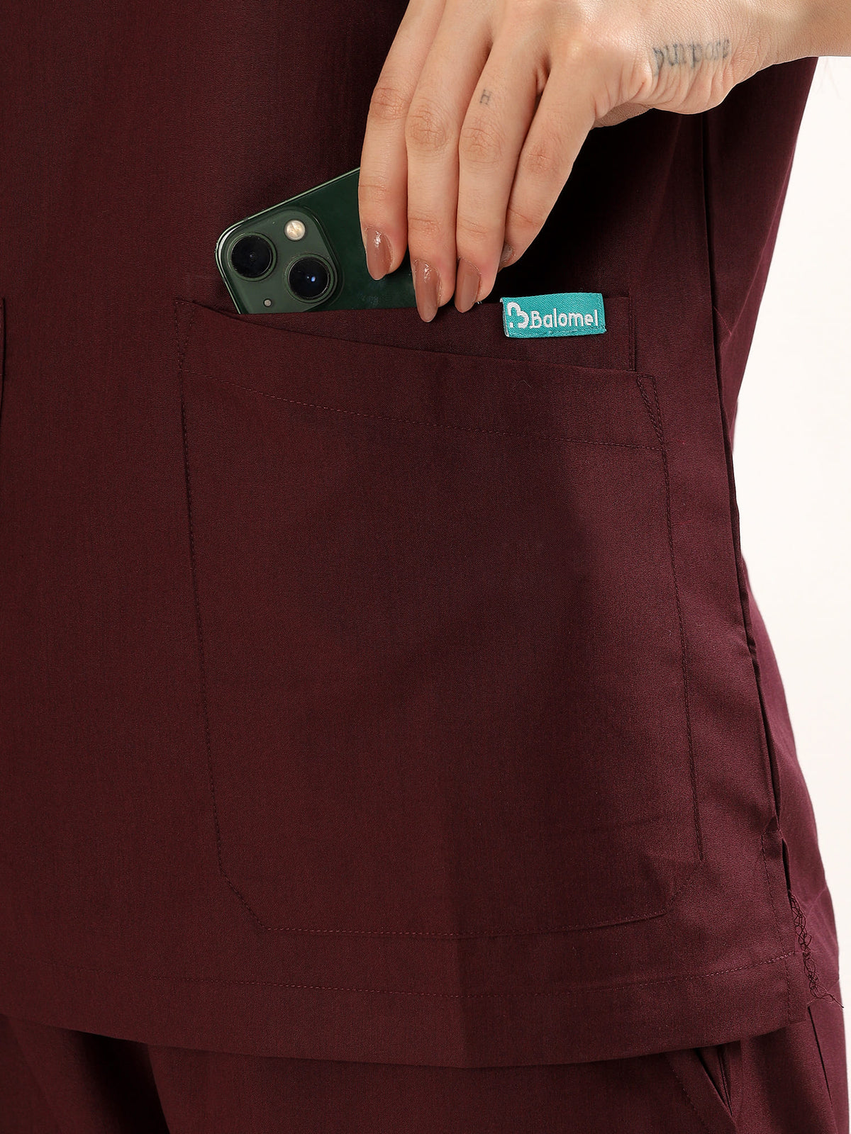 Wine Maroon Women’s V-Neck Scrub Suit | Ultra Soft, 9 Pockets