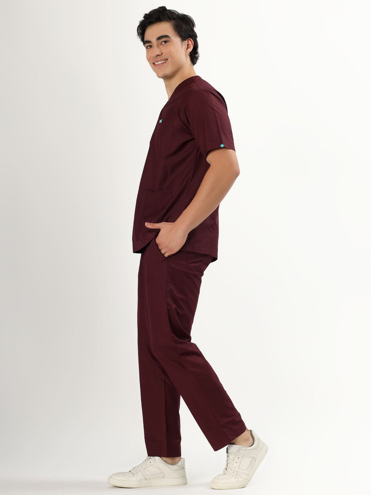 Wine Maroon Men’s V-Neck Scrub Suit | Ultra Soft, 10 Pockets