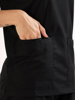 Jet Black Women’s V-Neck Scrub Suit | Ultra Soft, 9 Pockets
