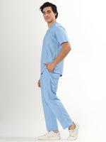 Sky Breeze Blue Men’s V-Neck Scrub Suit | Ultra Soft, 10 Pockets