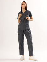 Charcoal Grey Women’s V-Neck Scrub Suit | Ultra Soft, 9 Pockets