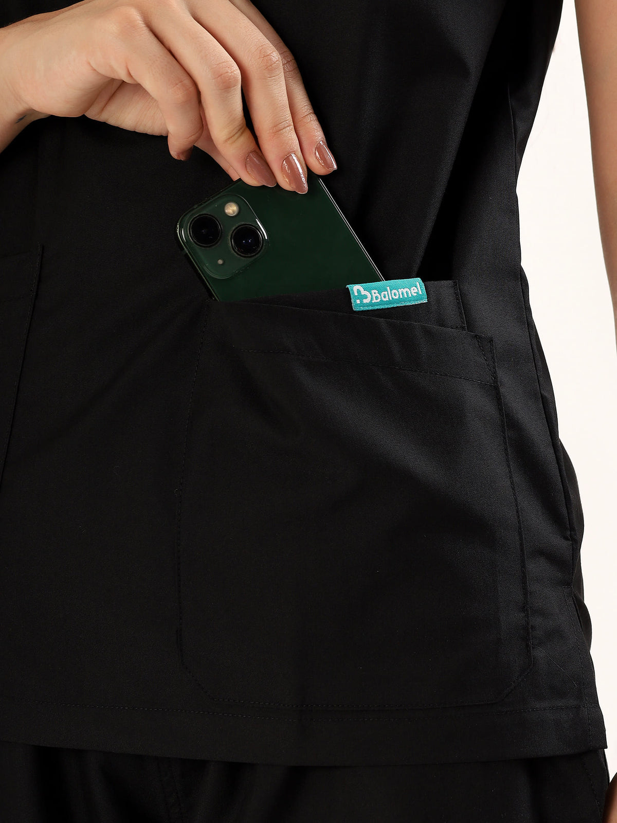 Jet Black Women’s V-Neck Scrub Suit | Ultra Soft, 9 Pockets