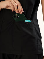 Jet Black Women’s V-Neck Scrub Suit | Ultra Soft, 9 Pockets