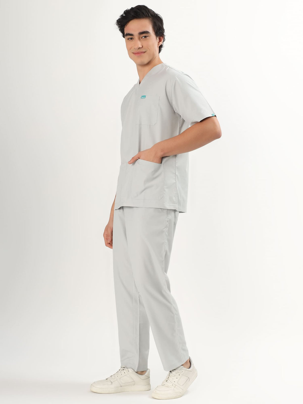 Cloud Grey Men’s V-Neck Scrub Suit | Ultra Soft, 10 Pockets